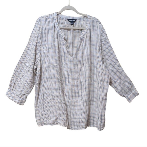 Lands' End 100% cotton plaid light flannel top size 2X split neck checkered plus - Picture 12 of 12